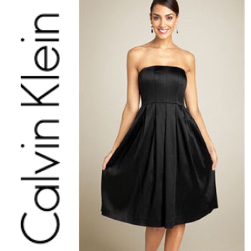 Calvin Klein Black Strapless Dress with Full Skirt